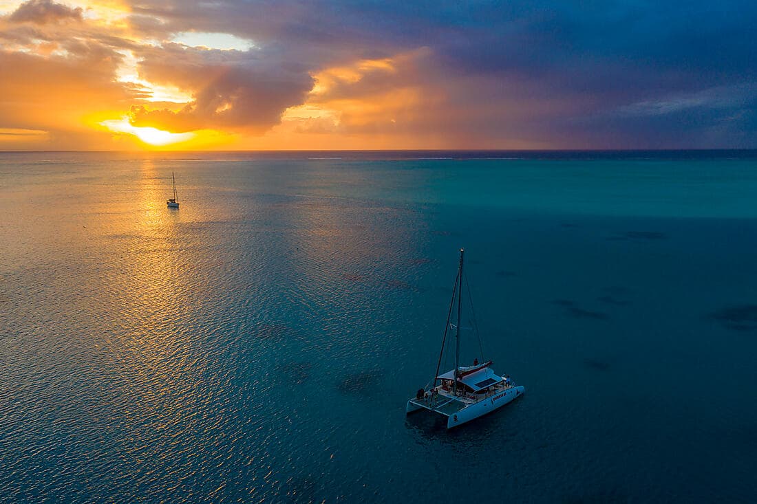 Sunset sail by catamaran in Bora Bora